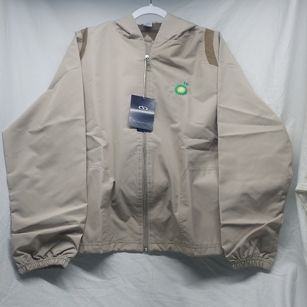 Nwt Vantage Women Hooded Windbreaker BP Logo Casual Jacket Full Zip Pockets Sz L